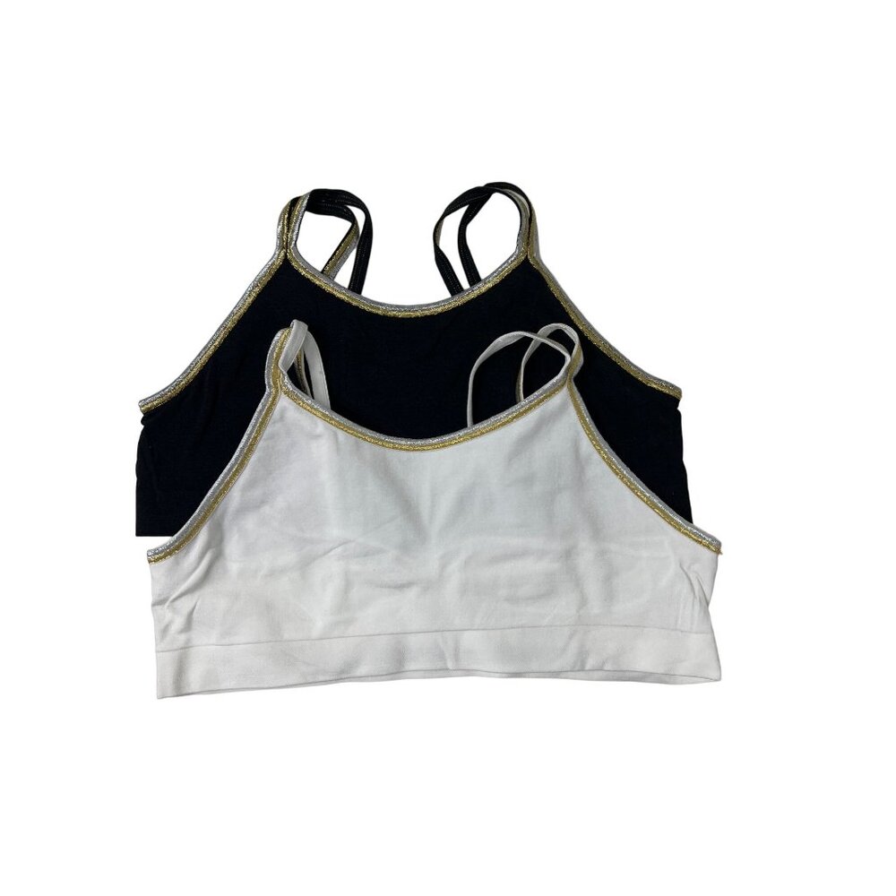 Anemone Bundle of 2 Women's Strappy Bralettes Metallic Gold/Silver Trim Stretch
